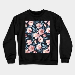 Old Fashioned Moody Roses in Salmon and Blue Grey Crewneck Sweatshirt